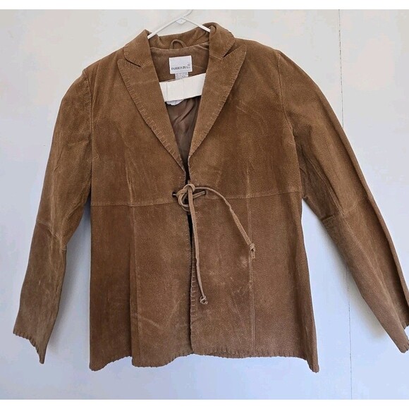 Fashion Bug Womens S Leather Jacket Brown Vintage Western Southwestern Tie Front - Picture 1 of 7
